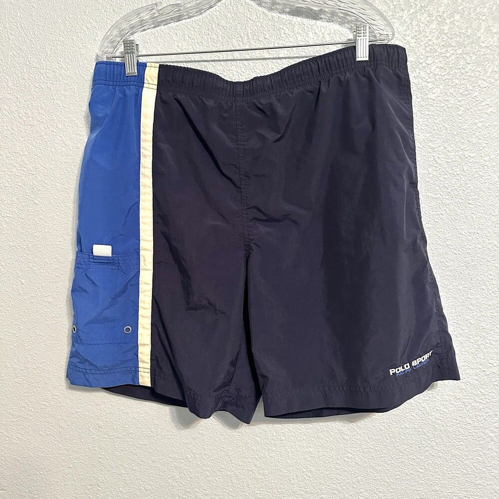 Polo Sport Ralph Lauren Swim Trunks Shorts Men L Blue Lined Drawstring Y2K VTG